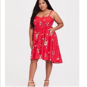 TORRID RED FLORAL CHALLIS HI-LO SKATER DRESS